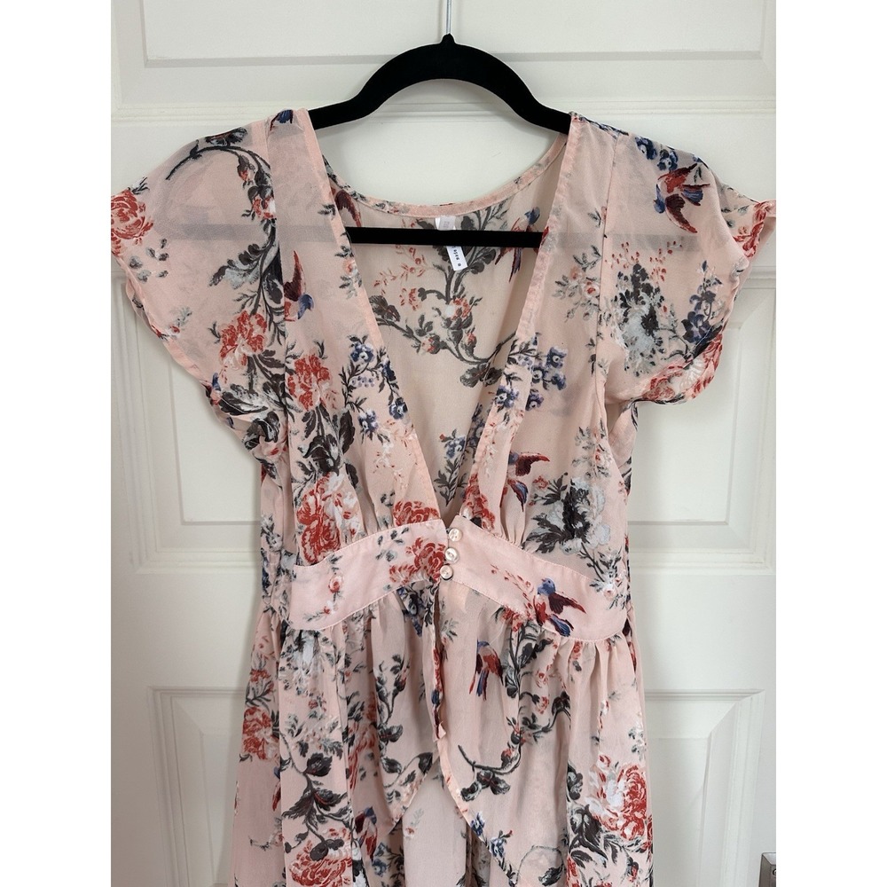 Live 4 Truth Sheer Flower Pink Button Front Long Shirt Dress Gown Wm's Size S - Picture 2 of 9